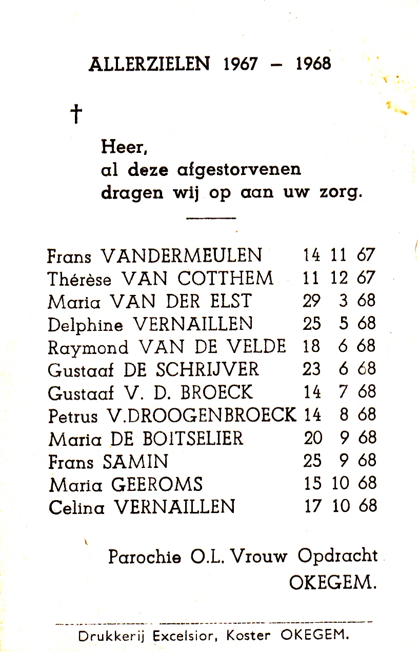 1968 Allerheiligen Herdenking Overledenen